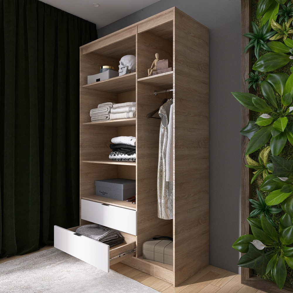 Шафа розпашна для одягу з висувними шухлядами (полиці - штанга) Еверест Сіті-1200 120,2х50х204,6 см Дуб сонома/Білий (DTM-071124) Львів - фото 5