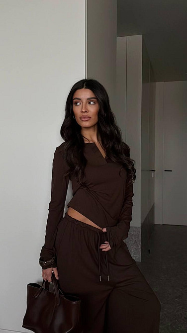 Жіночий стильний повсякденний костюм-двійка турецька віскоза Шоколад, 46/48 Одеса - фото 2