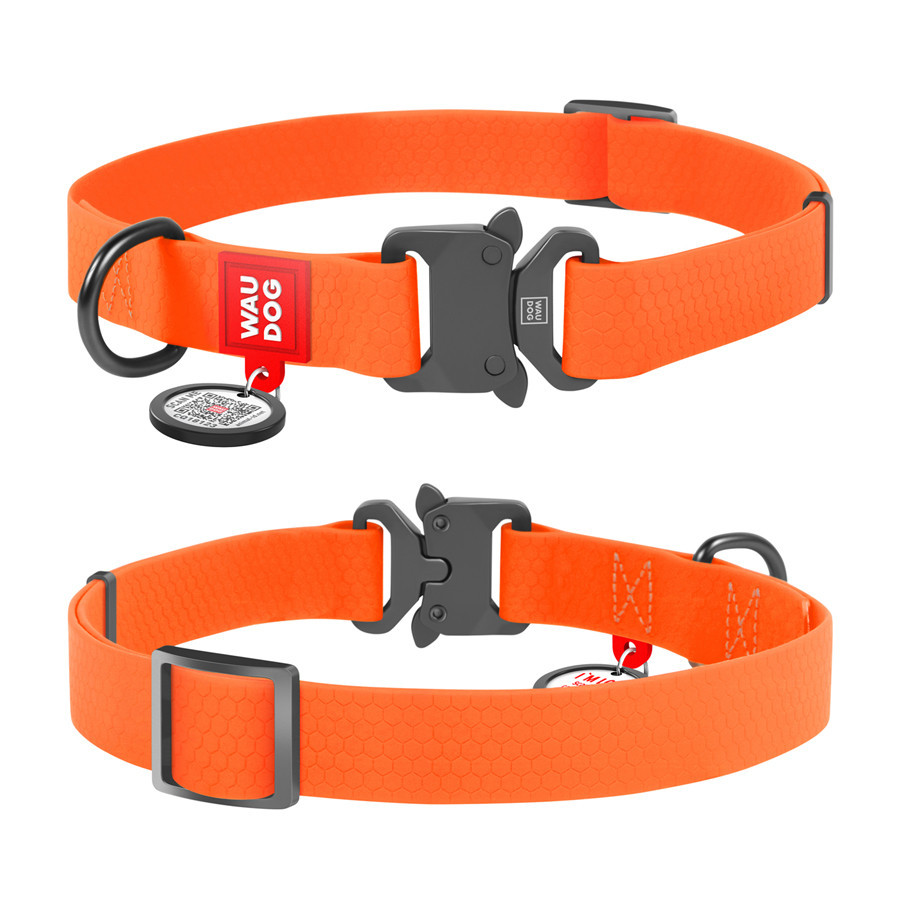 Ошейник для собак водостойкий WAUDOG Waterproof c QR паспортом, металлическая пряжка-фастекс, Ш 25 мм, Дл 34-49 см, оранжевый Киев - изображение 2