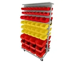 Leomar Wózek do pojemników warsztatowych, dwustronny, jezdny. Wym: 1690x940x675mm z półką 104 pojemniki, czerwone, żółte Київ