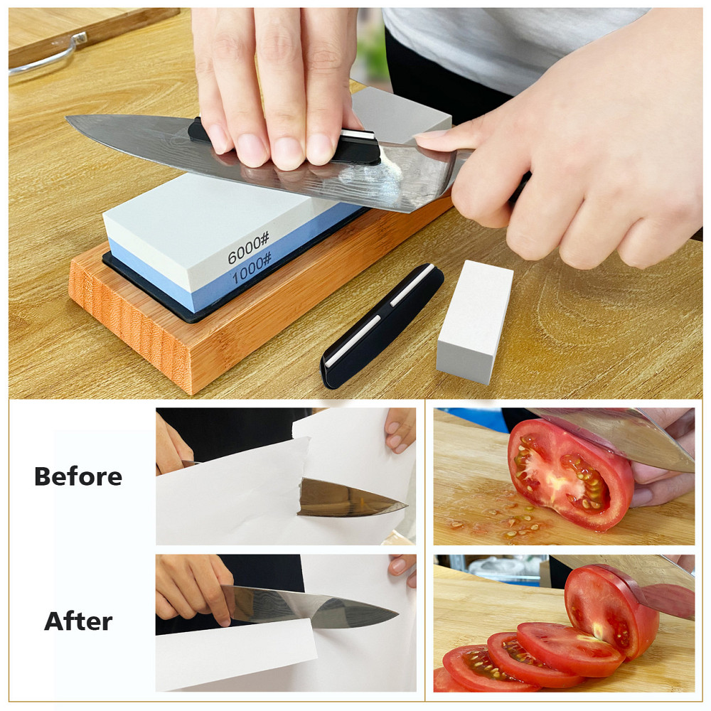 Набор для заточки ножей профессиональный с бамбуковой подставкой и направляющей угол заточки Киев - изображение 5