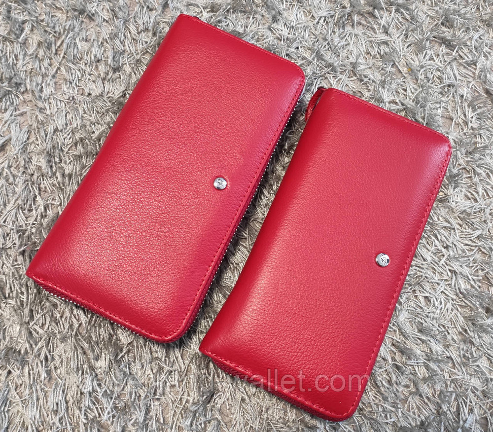 Шкіряний жіночий гаманець клатч червоного кольору на блискавці з ремінцем Marco Coverna MC 7003-2 Київ - фото 5