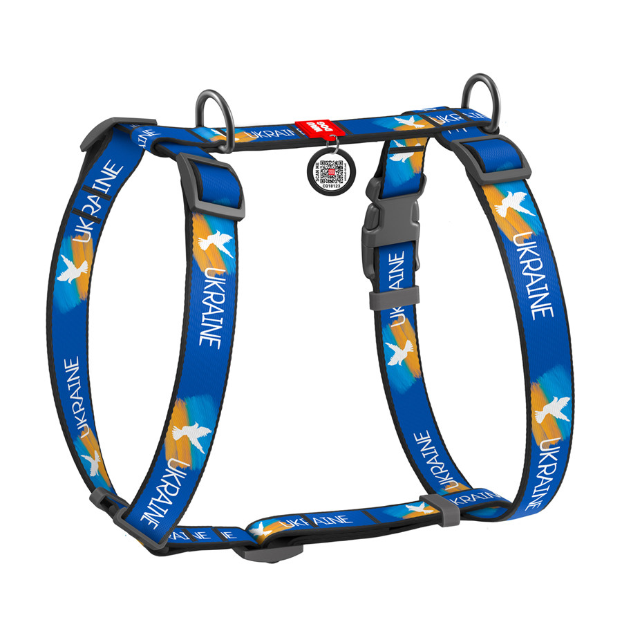 Шлея для собак анатомічна H-подібна WAUDOG Nylon з QR-паспортом, матеріал нейлон, малюнок "Прап Коломыя - изображение 1