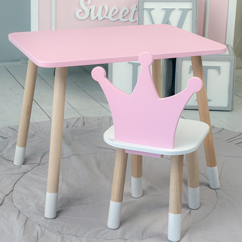 Стіл прямокутний 46х60х45 і стілець корона 26х26х24, столик та стільчик для дівчинки до 7 років, рожевий білим Київ - фото 8