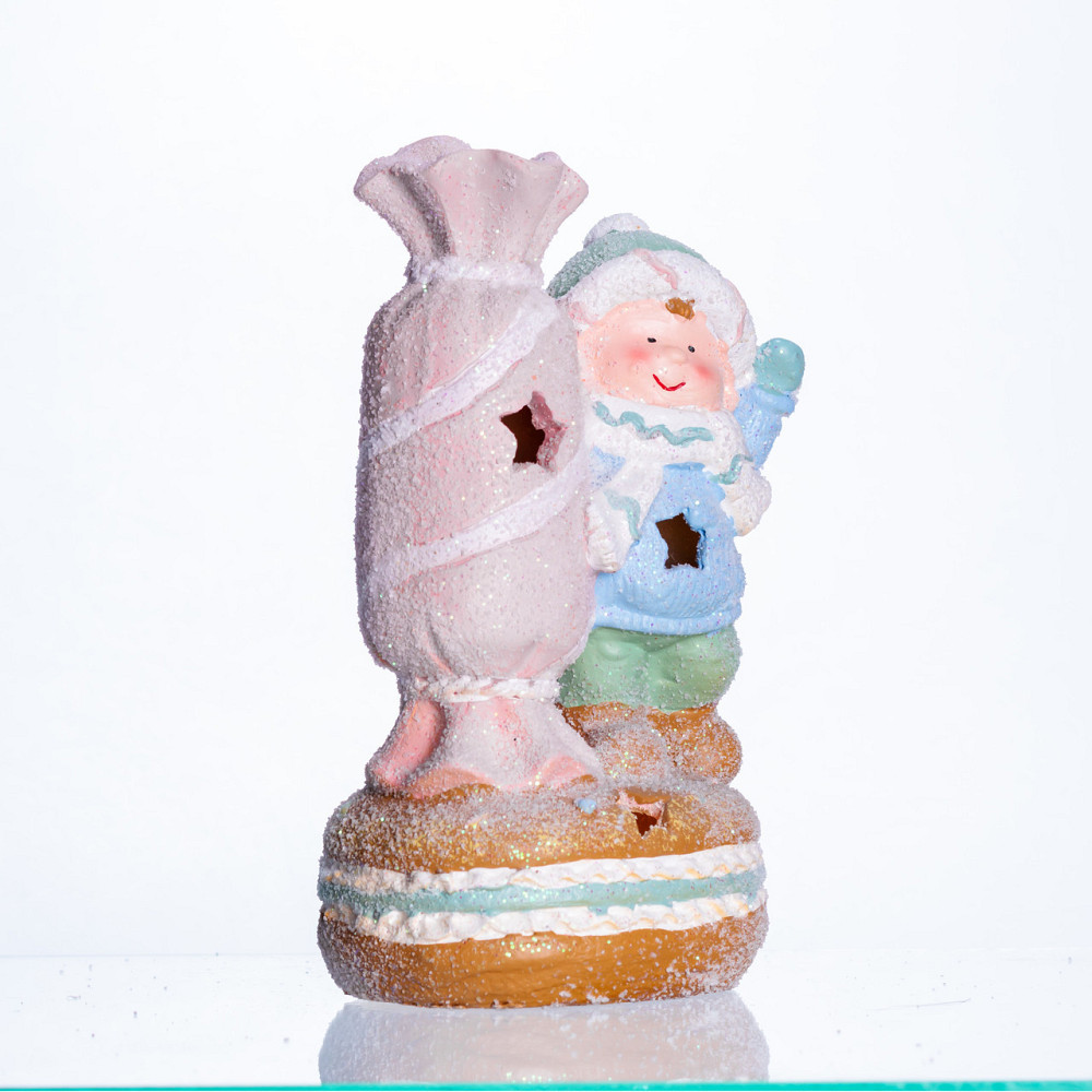 Новогодняя декоративная фигурка с подсветкой 12.5×9×21 см Новогодний декор Ребёнок с конфетой из фарфора CR-6-11 Киев - изображение 3