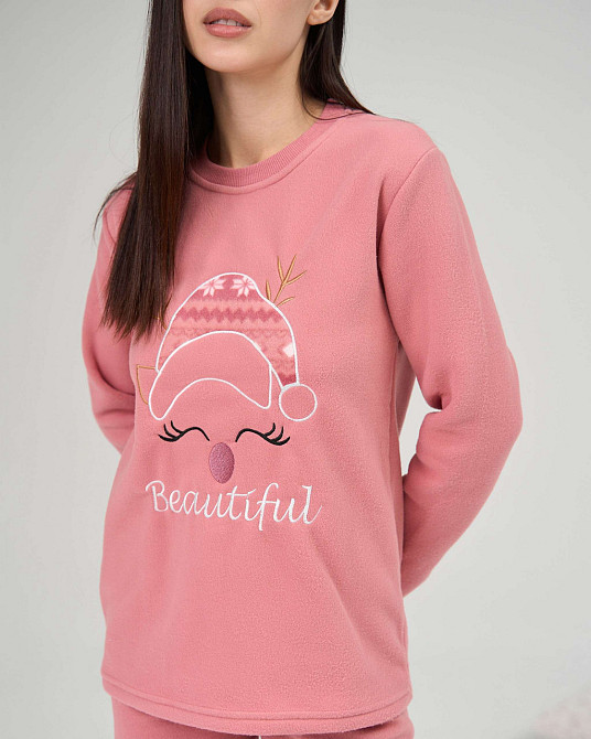 Женская теплая пижама со штанами Флис - Олень в шапке Lady Secret 94109 Киев - изображение 6