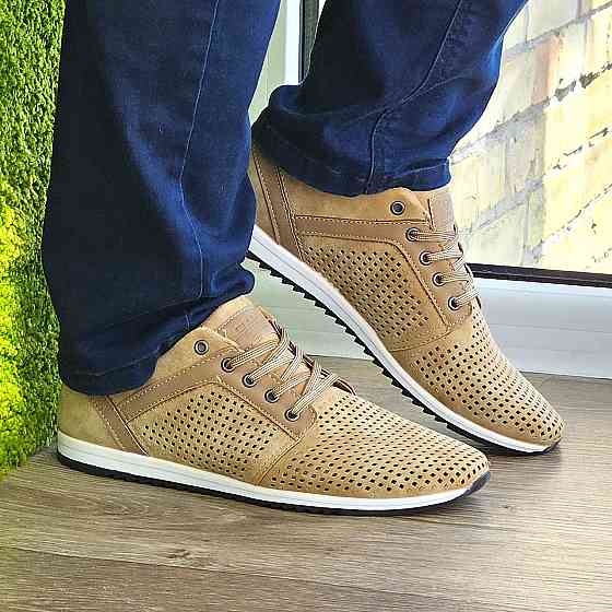 Мужские Мокасины Летние Бежевые Туфли Сеточка Коричневые Светлые (размеры: 40,41,42,43,44,45) - 201-4 Днепр