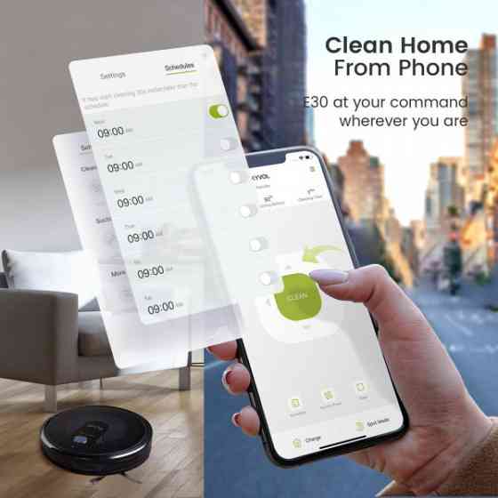 Робот пилосос Kyvol E30 Gyroptic navigation/3200 mA/2200 pa/Android+IOS (Kyvol E30) Київ