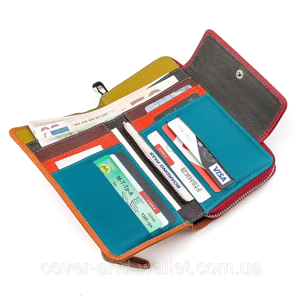 Яркий женский кожаный кошелек клатч на молнии среднего размера ST Leather Киев - изображение 3