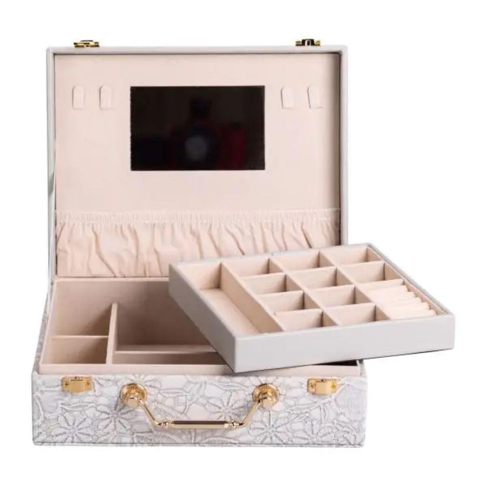 Скринька для прикрас з еко шкіри 2 яруси із дзеркалом органайзер для ювелірних виробів HP-5-15G Київ - фото 3