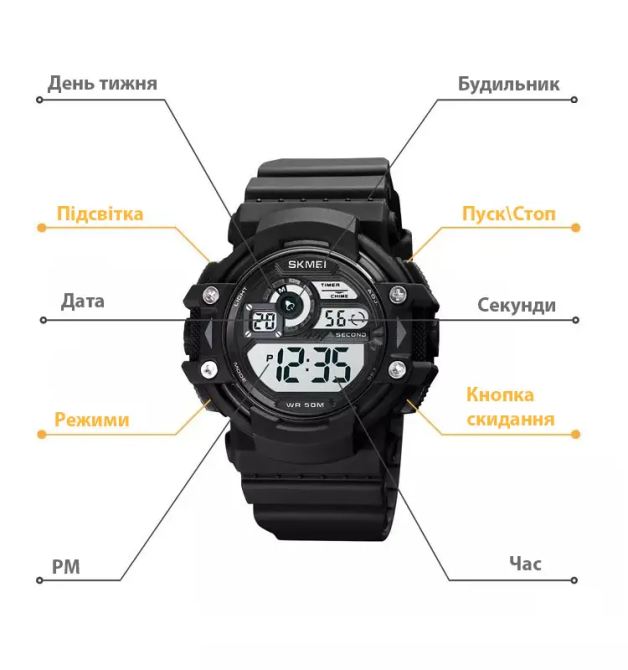 Чоловічий спортивний наручний годинник Skmei 1778 (Чорний з білим циферблатом) Київ - фото 9