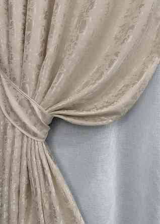 Комплект штор VR-Textil Лен Мрамор 150х270 2шт и Тюль 400х270 1767ш-1276т Бежевый с белым 71-019/3 Киев