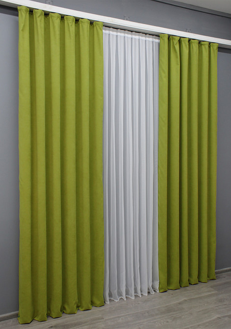Комплект готовых штор VR-Textil Микровелюр Petek № 1500ш Салатовый 150х270 см 2 шт (33-1043) Киев - изображение 4