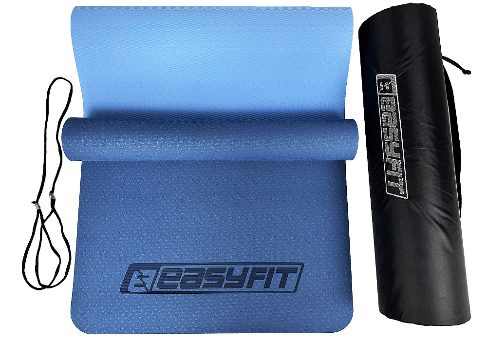 Килимок для йоги та фітнеса EasyFit TPE+TC 6мм двошаровий + Чохол синій з блакитним Коломия - фото 8