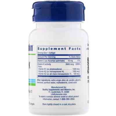 Витамин Life Extension Витамин К в двух формах ( К2 + К1), Super K, 90 капсул (LEX-23343) Винница