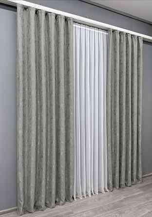 Комплект готовых штор VR-Textil Лен мрамор Pavliani № 1665ш Серый 100х270 см 2 шт (31-732) Киев