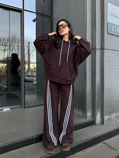 Женский теплый костюм двойка с лампасами из турецкого флиса Шоколад, 46/48 Одесса - изображение 6