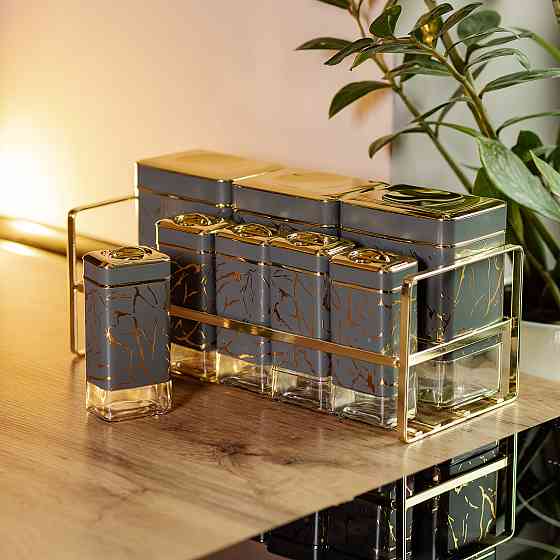 Yiwu Набір для приправ та спецій на підставці 8 штук з кришками Сірий HP-1366 Київ