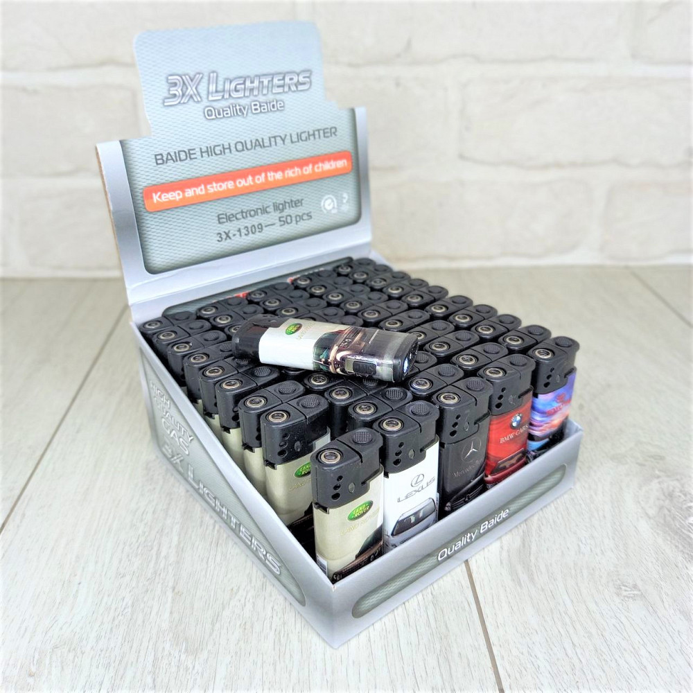 Зажигалка с фонарем турбо-пламя принт Машина уп/50шт Turbo1309-4 Харьков - изображение 4