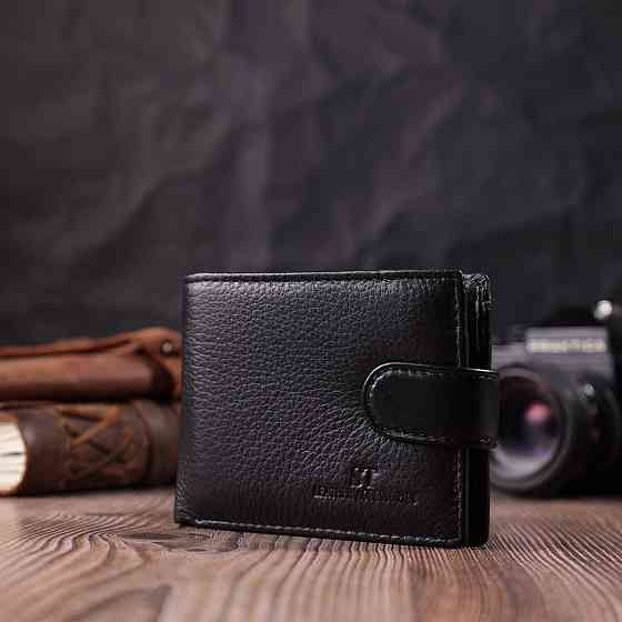 Невеликий місткий гаманець із натуральної шкіри Чорний (ST Leather) Київ