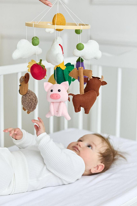 Дитячий музичний мобіль на ліжечко для немовлят WoollyFox "Мрія Фермера"на 35 мелодій Київ - фото 1
