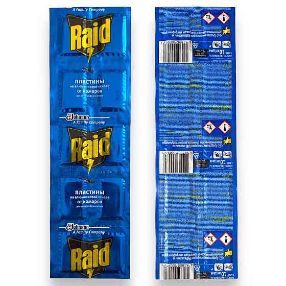 Пластина від комарів Raid, алюмінієва основа, до 10 годин захисту, 10 шт/уп, тривала дія Харків