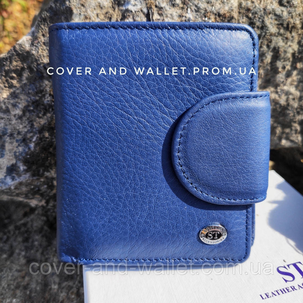 Кожаный женский кошелек компактного размера с монетницей синего цвета ST 415-1 Киев - изображение 2