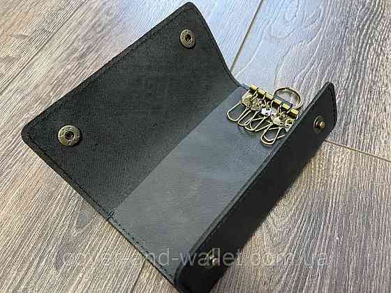 Удобная кожаная ключница из натуральной кожи на кнопках черного цвета PS Leather Киев