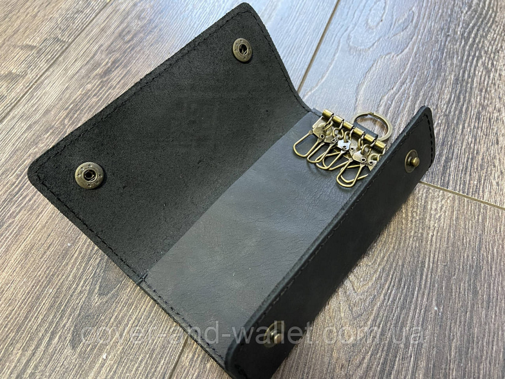 Удобная кожаная ключница из натуральной кожи на кнопках черного цвета PS Leather Киев - изображение 3