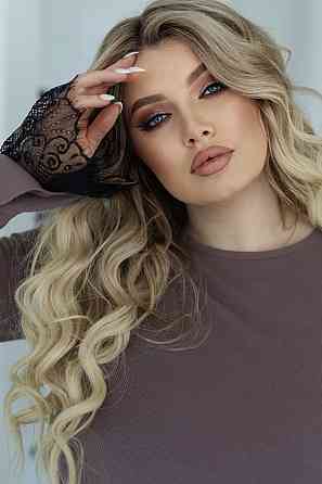 Женский лонгслив рубчик с кружевом Chic 50-52, Мокко Киев