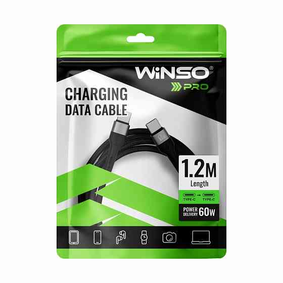 Кабель Winso Pro Type-C to Type-C 60W TPE+плетіння 1,2м чорний Львів