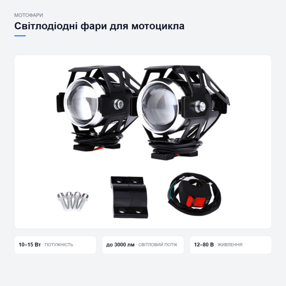Світлодіодні фари CREE U5 для мотоцикла Київ - фото 20