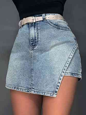 Шорти-спідниця жіночі Liana 4-050 джинсові короткі на запах з ременем блакитні, блакитний, 27, 27, 72 см, 100 см Київ