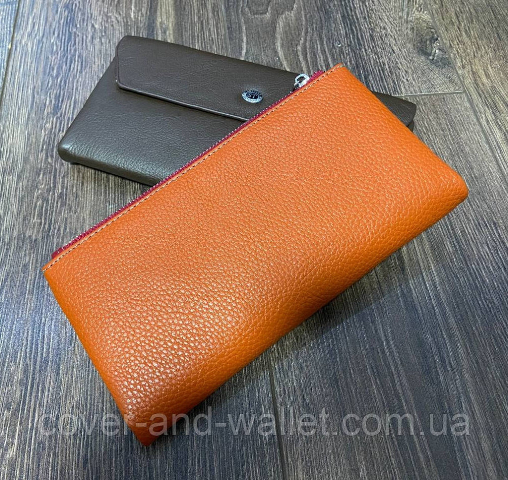 Тонкий женский кожаный кошелек купюрник оранжевого цвета SB 42 Киев - изображение 5