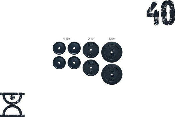 Набір блінів 40 кг (4x2.5, 2x5, 2x10) на гриф 25,30,50 мм Гантелі, гирі, штанги та диски граниліт пофарбований Київ - фото 1
