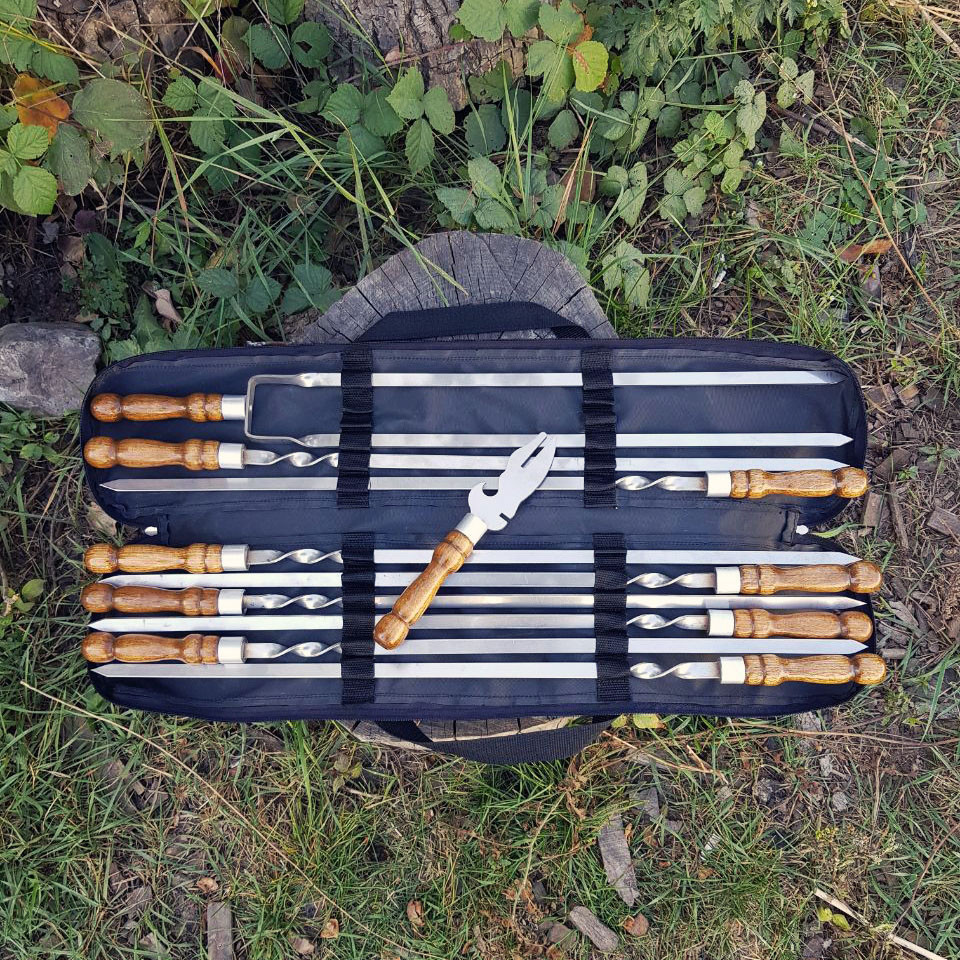 Набір шампурів преміум з дерев’яною ручкою 6 | 8 | 10 | 12 шампурів + чохол Київ - фото 3