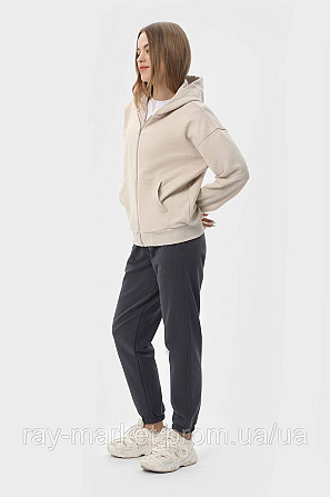 Костюм женский худи на молнии бежевый и брюки темно-серые RAY PREMIUM LOOSE U0809 (U0809W-Cream-Dark Grey) 3XL Киев - изображение 3