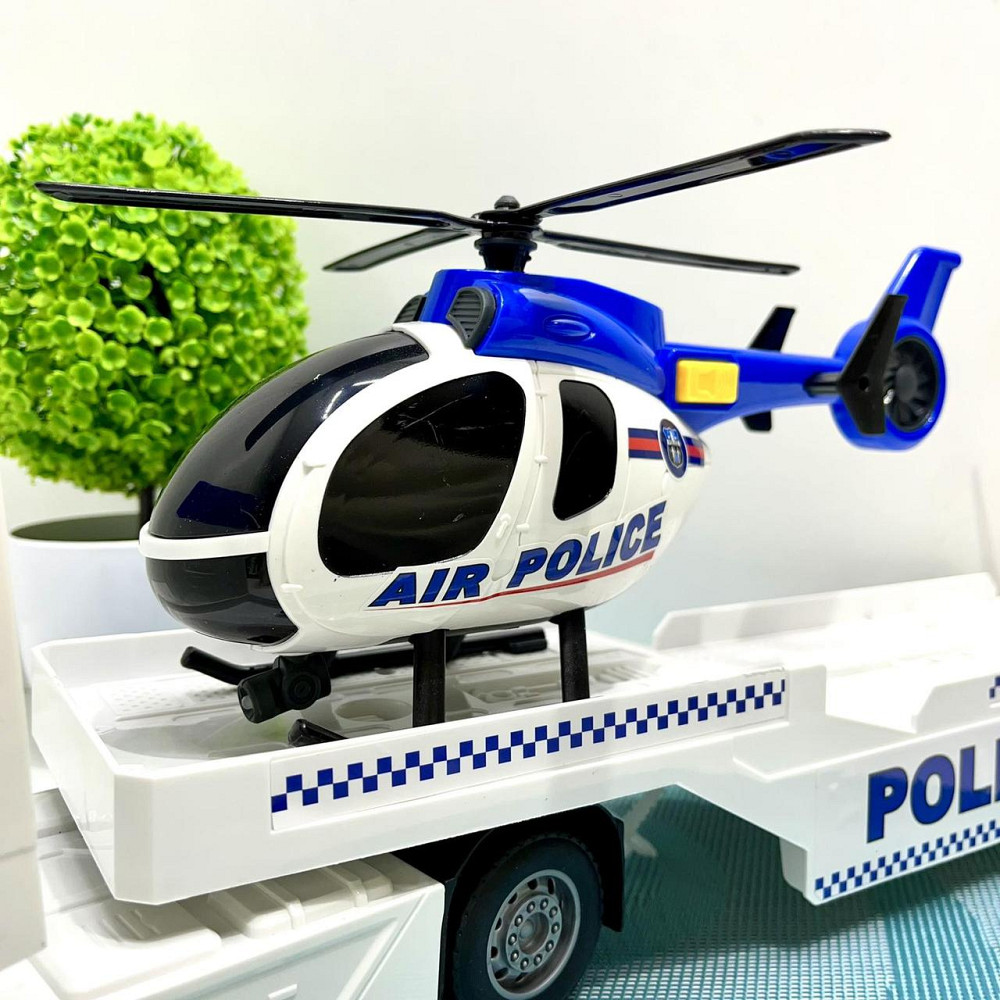 Трейлер Поліцейська машина звуки підсвічування інерція гумові шини машинка вертоліт Синій (666-66 F) Чернігів - фото 7