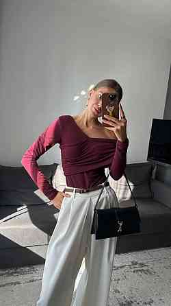 Жіночий боді з асиметричним вирізом на одне плече трикотаж Бургунді Одеса