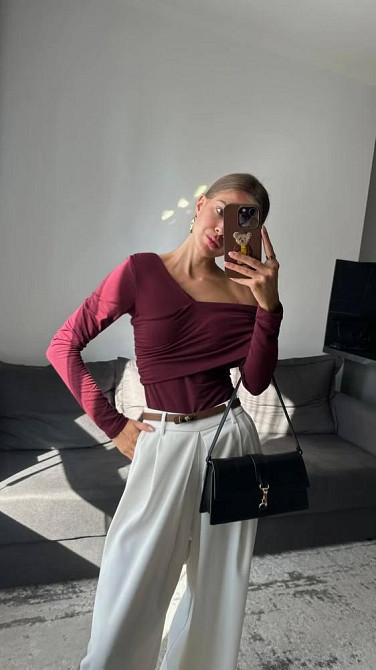 Жіночий боді з асиметричним вирізом на одне плече трикотаж Бургунді Одеса - фото 3