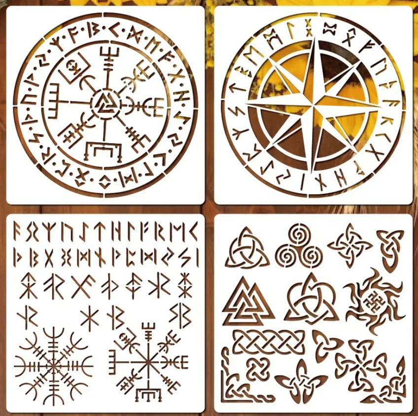 Набор из 4 многоразовых трафаретов рунической письменности, 15см, для росписи кельтского алфавита,Ve Киев - изображение 5