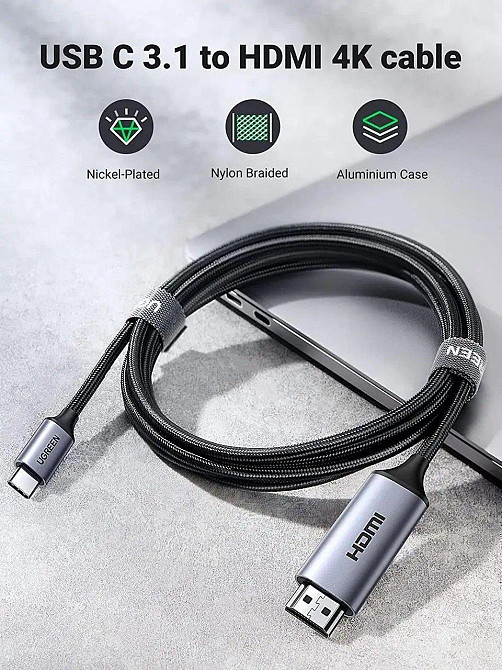 Кабель UGREEN MM142 USB-C to HDMI Male to Male Cable Aluminum Shell 1.5m (Gray Black)(UGR-50570) Киев - изображение 5