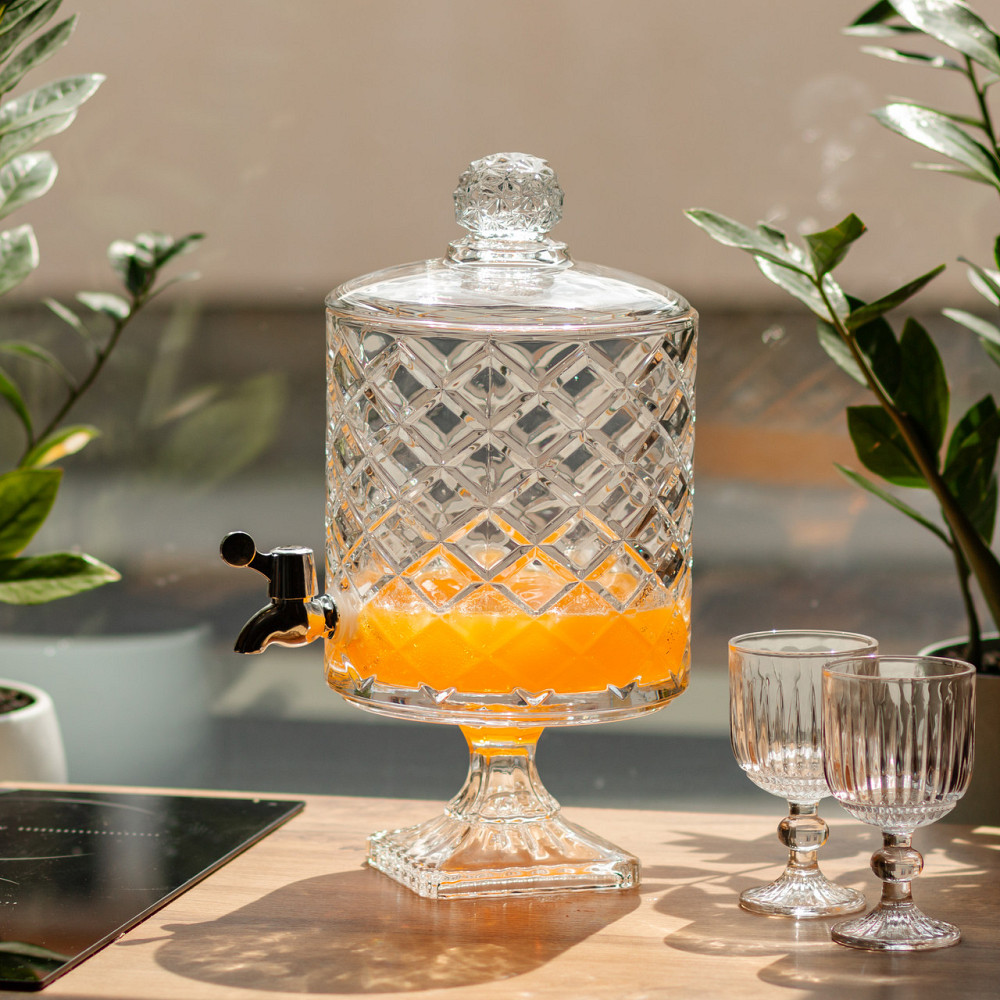 Yiwu Лимонадниця зі скляним краном 39 см 4,5 л прозора на підставці HP-19-3 Коломия - фото 2