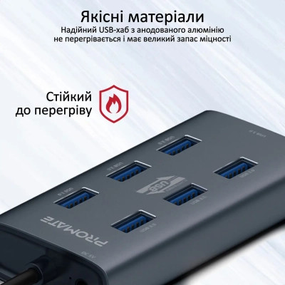 Концентратор Promate USB Hub 7 ports ezhub-7.grey (ezhub-7.grey) Винница - изображение 7