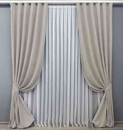 Комплект готовых штор VR-Textil Микровелюр Petek YL № 1803ш Светло-серый 100х295 см 2 шт (31-843) Киев