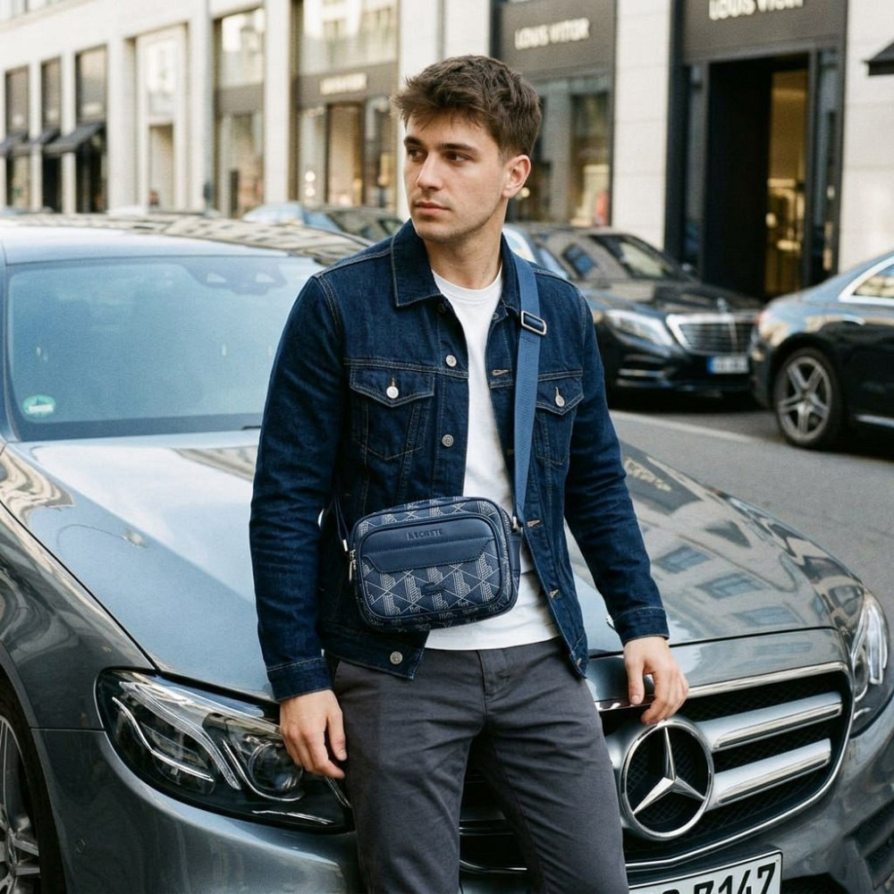 Мужская брендовая сумка, борсетка на плечо Лакоста, Lacoste (3650) blue Киев - изображение 6