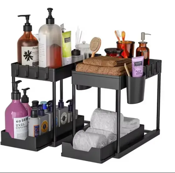 Органайзер двухуровневый с выдвижным ящиком для хранения и крючками Коломия