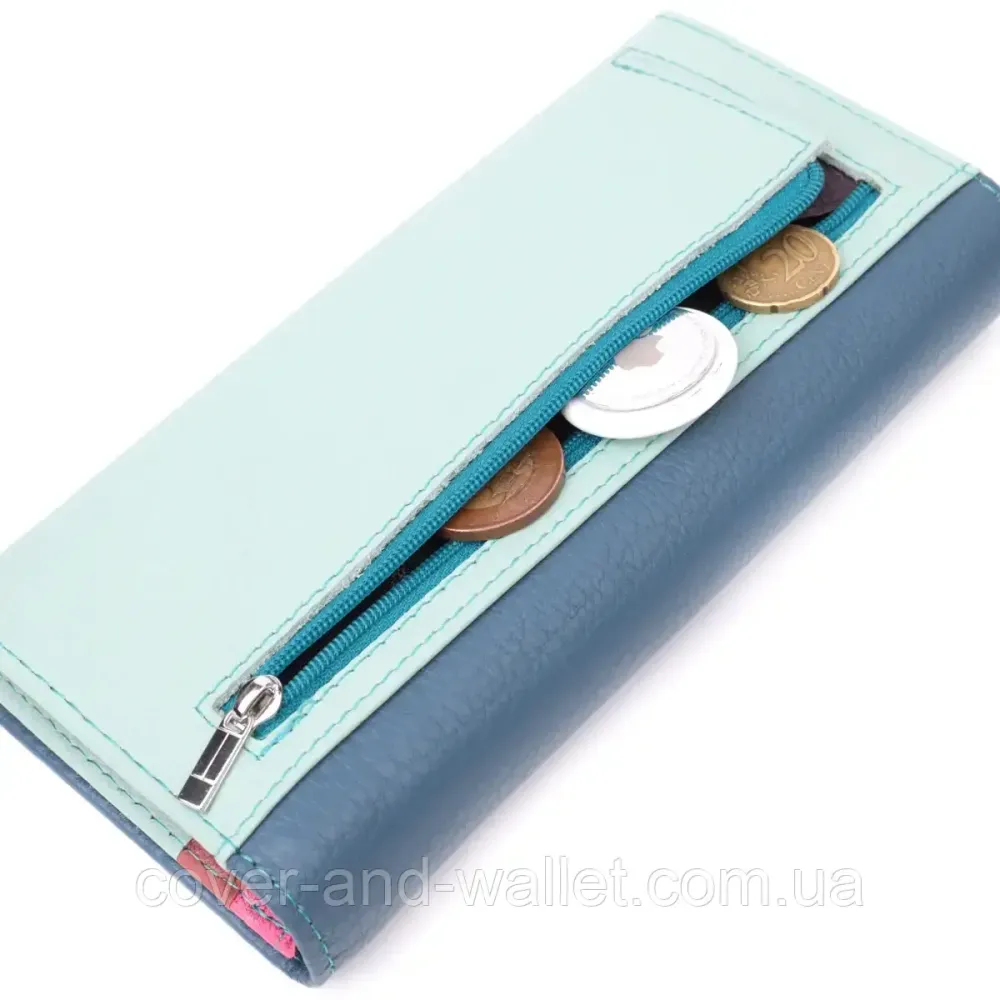 Классический женский кошелёк из натуральной кожи голубого цвета на магнитах ST Leather Киев - изображение 6