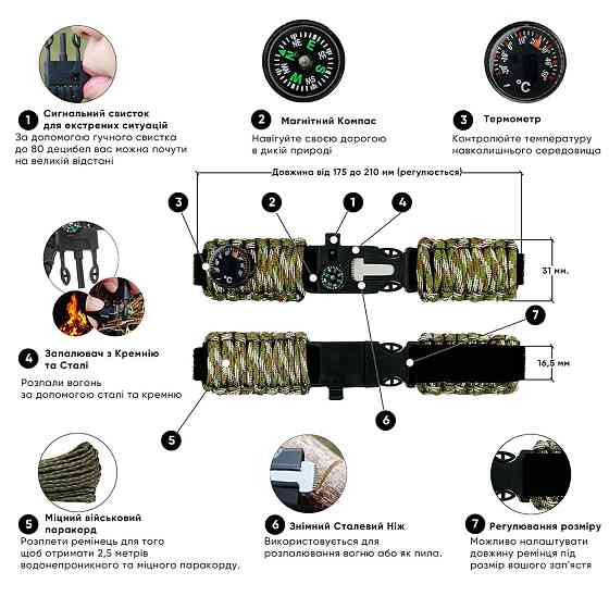 Ремінець паракордовий багатофункційний Khaki SBR Київ