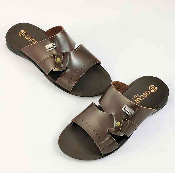 Мужские Шлёпанцы Тапочки Сланцы Коричневые Кожаные (размеры: 41,42,43,44,45) Днепр